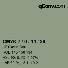 Color code: CMYK 7 / 0 / 14 / 39 | qconv.com