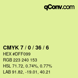 カラーコード: CMYK 7 / 0 / 36 / 6 | qconv.com