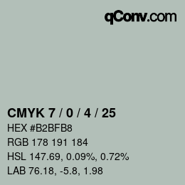 Farbcode: CMYK 7 / 0 / 4 / 25 | qconv.com