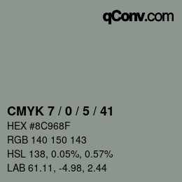 カラーコード: CMYK 7 / 0 / 5 / 41 | qconv.com