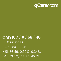 Code couleur: CMYK 7 / 0 / 68 / 48 | qconv.com