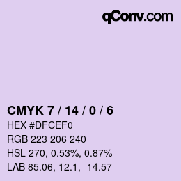 Code couleur: CMYK 7 / 14 / 0 / 6 | qconv.com