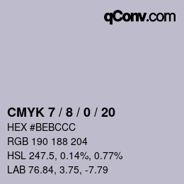 カラーコード: CMYK 7 / 8 / 0 / 20 | qconv.com