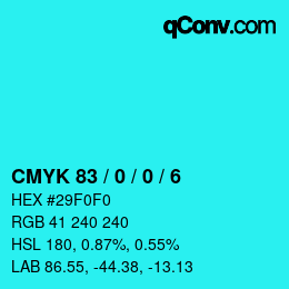 カラーコード: CMYK 83 / 0 / 0 / 6 | qconv.com