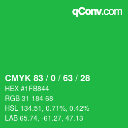 Color code: CMYK 83 / 0 / 63 / 28 | qconv.com