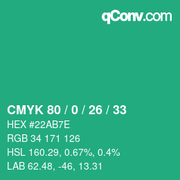 Code couleur: CMYK 80 / 0 / 26 / 33 | qconv.com