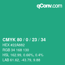 Code couleur: CMYK 80 / 0 / 23 / 34 | qconv.com