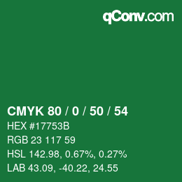 Code couleur: CMYK 80 / 0 / 50 / 54 | qconv.com