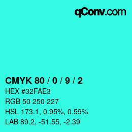 Code couleur: CMYK 80 / 0 / 9 / 2 | qconv.com