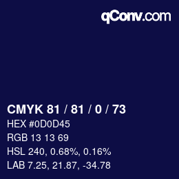 Code couleur: CMYK 81 / 81 / 0 / 73 | qconv.com