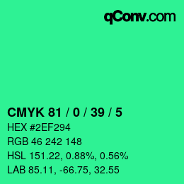 Code couleur: CMYK 81 / 0 / 39 / 5 | qconv.com