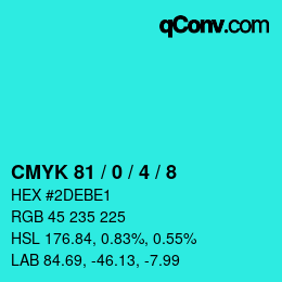 カラーコード: CMYK 81 / 0 / 4 / 8 | qconv.com