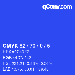 カラーコード: CMYK 82 / 70 / 0 / 5 | qconv.com