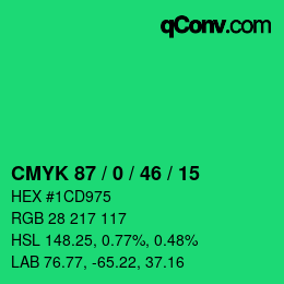 カラーコード: CMYK 87 / 0 / 46 / 15 | qconv.com