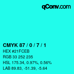 カラーコード: CMYK 87 / 0 / 7 / 1 | qconv.com