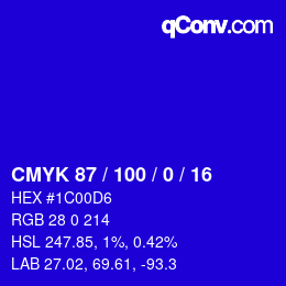 Code couleur: CMYK 87 / 100 / 0 / 16 | qconv.com