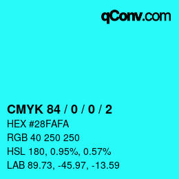 Code couleur: CMYK 84 / 0 / 0 / 2 | qconv.com