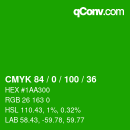 Code couleur: CMYK 84 / 0 / 100 / 36 | qconv.com