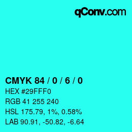 Farbcode: CMYK 84 / 0 / 6 / 0 | qconv.com