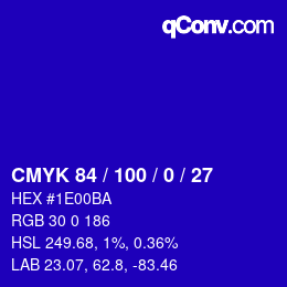 Code couleur: CMYK 84 / 100 / 0 / 27 | qconv.com