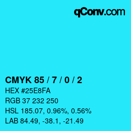 カラーコード: CMYK 85 / 7 / 0 / 2 | qconv.com