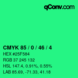 カラーコード: CMYK 85 / 0 / 46 / 4 | qconv.com