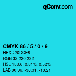 Code couleur: CMYK 86 / 5 / 0 / 9 | qconv.com