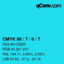 Code couleur: CMYK 86 / 7 / 0 / 7 | qconv.com