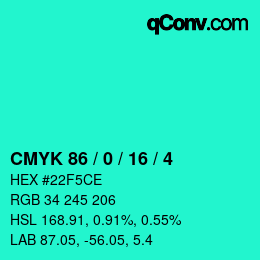 Farbcode: CMYK 86 / 0 / 16 / 4 | qconv.com