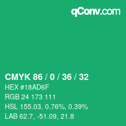 Code couleur: CMYK 86 / 0 / 36 / 32 | qconv.com