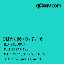 Color code: CMYK 86 / 0 / 7 / 16 | qconv.com