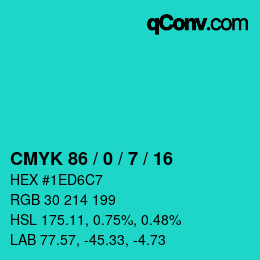 Color code: CMYK 86 / 0 / 7 / 16 | qconv.com