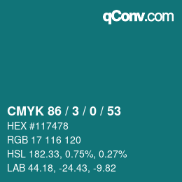 カラーコード: CMYK 86 / 3 / 0 / 53 | qconv.com