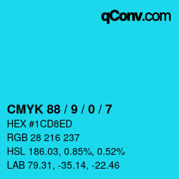 Code couleur: CMYK 88 / 9 / 0 / 7 | qconv.com