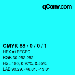 Farbcode: CMYK 88 / 0 / 0 / 1 | qconv.com