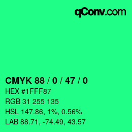 Code couleur: CMYK 88 / 0 / 47 / 0 | qconv.com