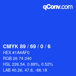 カラーコード: CMYK 89 / 69 / 0 / 6 | qconv.com