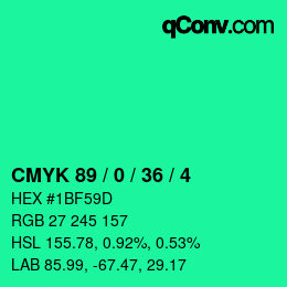 カラーコード: CMYK 89 / 0 / 36 / 4 | qconv.com