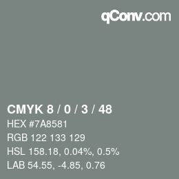 Código de color: CMYK 8 / 0 / 3 / 48 | qconv.com