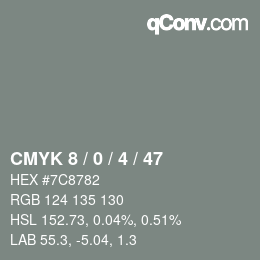 Code couleur: CMYK 8 / 0 / 4 / 47 | qconv.com