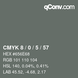 Code couleur: CMYK 8 / 0 / 5 / 57 | qconv.com