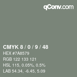 Farbcode: CMYK 8 / 0 / 9 / 48 | qconv.com