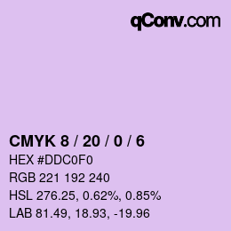 カラーコード: CMYK 8 / 20 / 0 / 6 | qconv.com