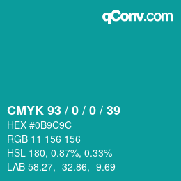 Code couleur: CMYK 93 / 0 / 0 / 39 | qconv.com