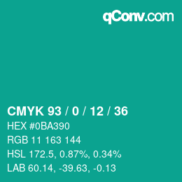 カラーコード: CMYK 93 / 0 / 12 / 36 | qconv.com