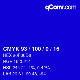 Code couleur: CMYK 93 / 100 / 0 / 16 | qconv.com