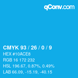 Code couleur: CMYK 93 / 26 / 0 / 9 | qconv.com