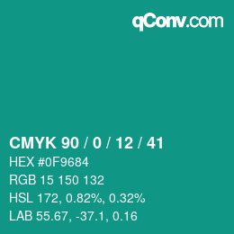 Code couleur: CMYK 90 / 0 / 12 / 41 | qconv.com