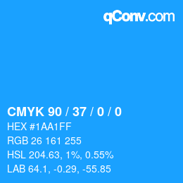 Code couleur: CMYK 90 / 37 / 0 / 0 | qconv.com