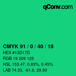 Farbcode: CMYK 91 / 0 / 40 / 18 | qconv.com